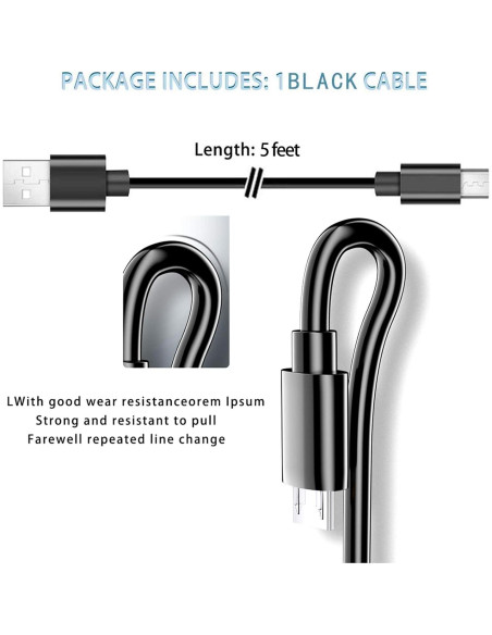Cable de Carga Micro USB WZHENB 1.52m para Auriculares Gaming