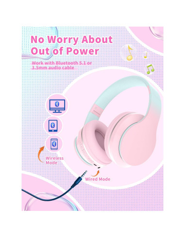 Auriculares Bluetooth DMJ-BT56 Rosa Plegables 10H Sonido Estéreo