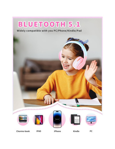 Auriculares Bluetooth DMJ-BT56 Rosa Plegables 10H Sonido Estéreo