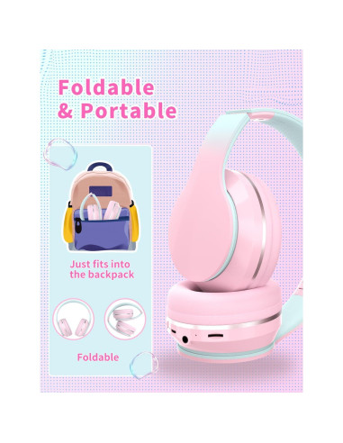 Auriculares Bluetooth DMJ-BT56 Rosa Plegables 10H Sonido Estéreo