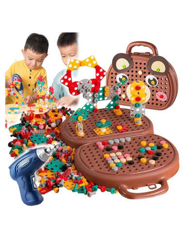 Caja de Herramientas Montessori TEZKIM con Taladro Eléctrico 203 Piezas