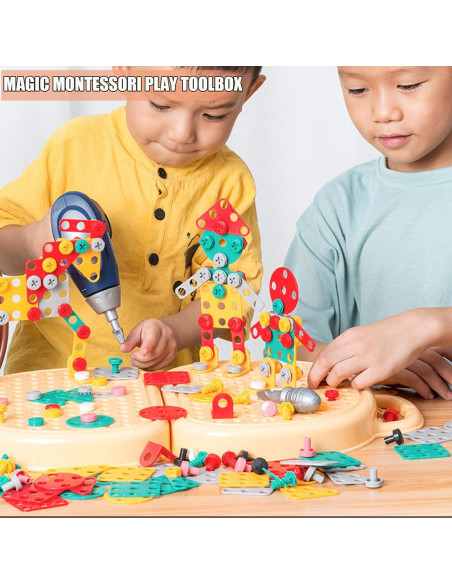 Caja de Herramientas Montessori TEZKIM con Taladro Eléctrico 203 Piezas Caja de Herramientas Montessori TEZKIM con Taladro Eléctrico 203 Piezas