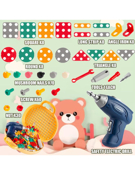 Caja de Herramientas Montessori TEZKIM con Taladro Eléctrico 203 Piezas Caja de Herramientas Montessori TEZKIM con Taladro Eléctrico 203 Piezas