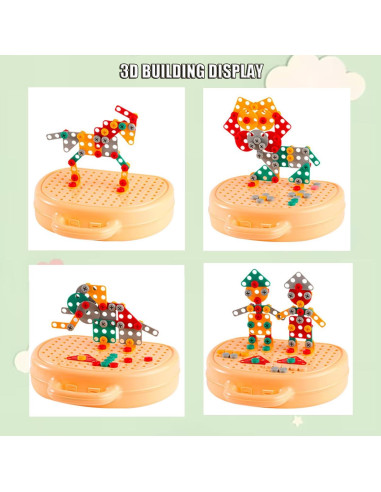 Caja de Herramientas Montessori TEZKIM con Taladro Eléctrico 203 Piezas