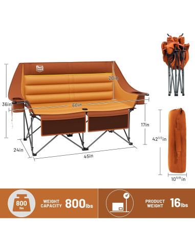 Silla de Camping Plegable Timber Ridge TR-FC-97821-OR Naranja