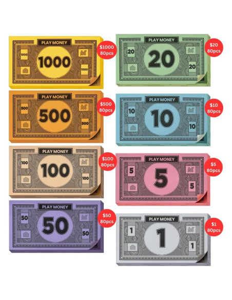 Reemplazo Dinero Monopoly 80 Hojas Colores Mixtos 10x5.5cm