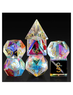 Set de 7 Dados de Vidrio DNDND Arcoíris para Dungeons y Dragones