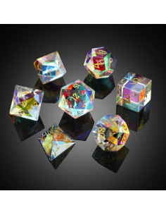 Set de 7 Dados de Vidrio DNDND Arcoíris para Dungeons y Dragones 2