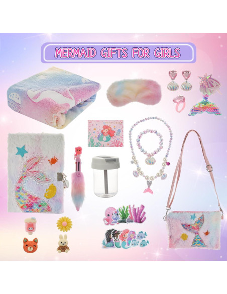 Set de Regalos de Sirena para Niñas 3-12 Años - Manta y Joyería