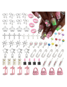 Set 84 Piezas Encantos de Uñas Pizadix - Estrellas, Labios y Más