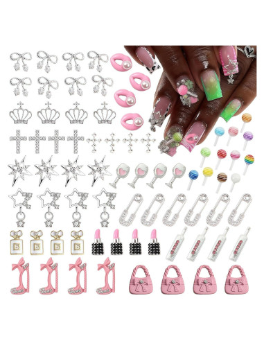 Set 84 Piezas Encantos de Uñas Pizadix - Estrellas, Labios y Más
