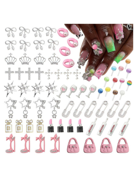 Set 84 Piezas Encantos de Uñas Pizadix - Estrellas, Labios y Más