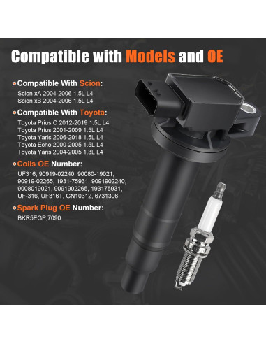 4 Bobinas de Encendido y Bujías GYbenzi UF316 para Toyota
