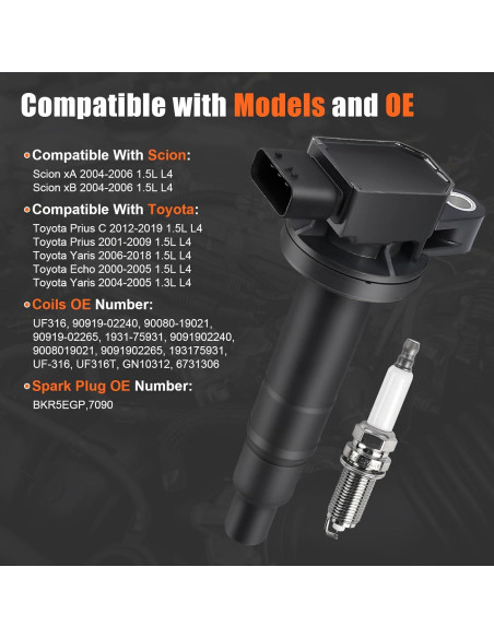 4 Bobinas de Encendido y Bujías GYbenzi UF316 para Toyota