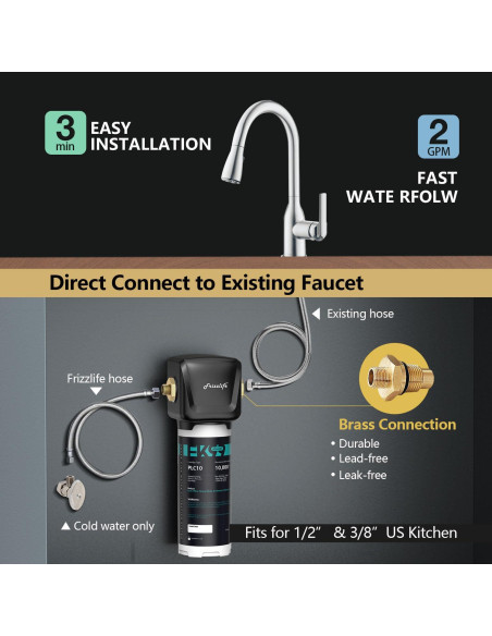 Filtro de Agua Bajo Fregadero Frizzlife FK99, 99.99% Cloro y Plomo