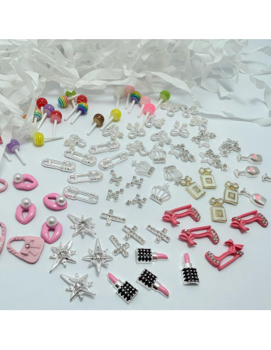 Set 84 Piezas Encantos de Uñas Pizadix - Estrellas, Labios y Más