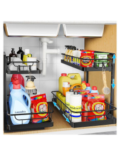 Organizador Bajo Fregadero WOWBOX 2 Niveles Deslizante Negro