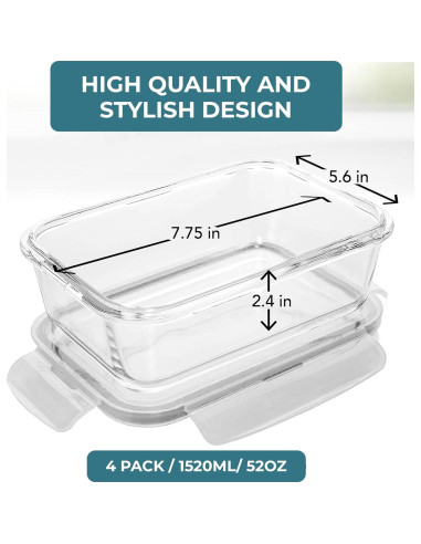 Juego de 4 Contenedores de Vidrio Herméticos Razab 1.6L