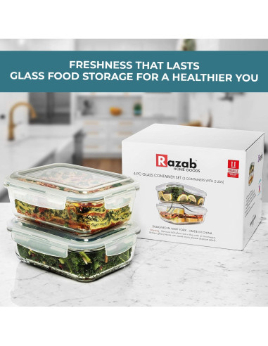 Juego de 4 Contenedores de Vidrio Herméticos Razab 1.6L