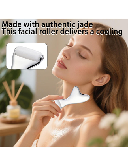 Rodillo de Jade y Gua Sha 3 en 1 para Cuidado Facial