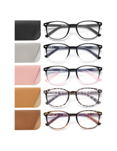 Paquete de 5 Gafas de Lectura JOLISU Anti Luz Azul 1.75x