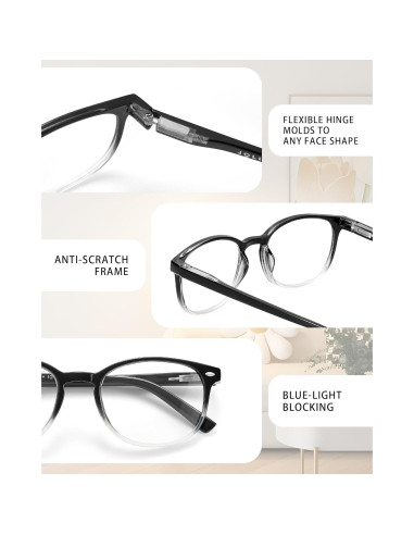 Paquete de 5 Gafas de Lectura JOLISU Anti Luz Azul 1.75x