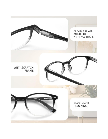 Paquete de 5 Gafas de Lectura JOLISU Anti Luz Azul 1.75x