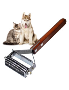 Cepillo Deshedding 2 en 1 MUYG para Gatos y Perros - Mango de Madera