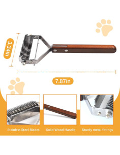 Cepillo Deshedding 2 en 1 MUYG para Gatos y Perros - Mango de Madera 2