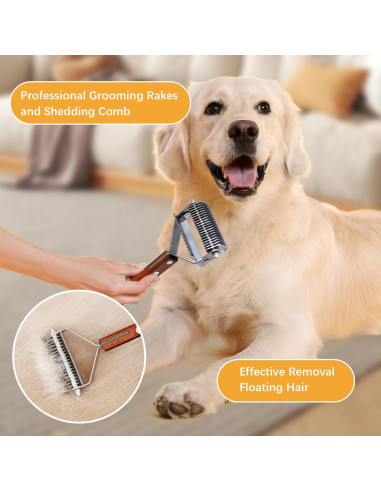 Cepillo Deshedding 2 en 1 MUYG para Gatos y Perros - Mango de Madera