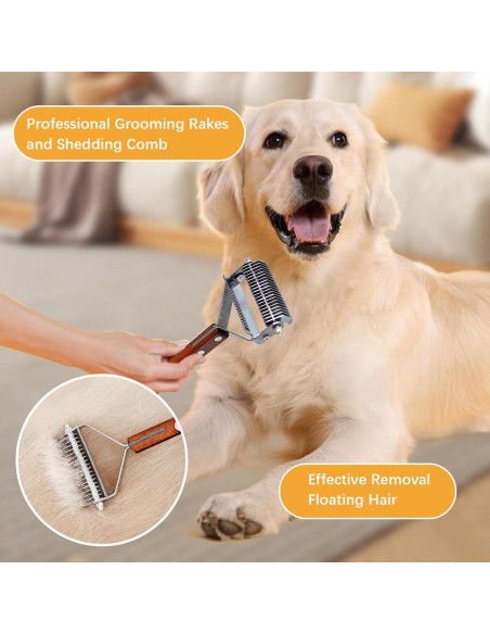 Cepillo Deshedding 2 en 1 MUYG para Gatos y Perros - Mango de Madera