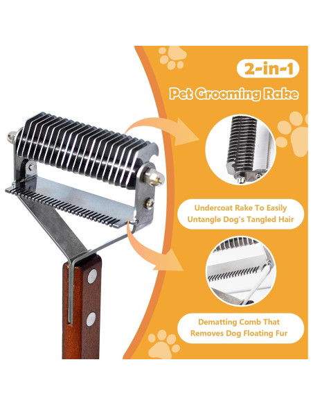 Cepillo Deshedding 2 en 1 MUYG para Gatos y Perros - Mango de Madera