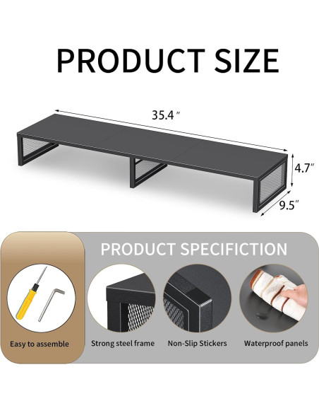 Soporte para Monitor Doble Gugsey, Ergonomía y Organización, Negro