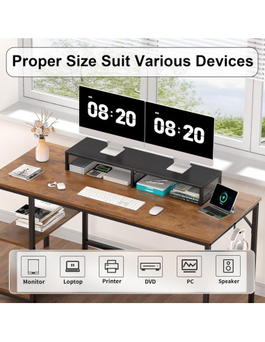 Soporte para Monitor Doble Gugsey, Ergonomía y Organización, Negro