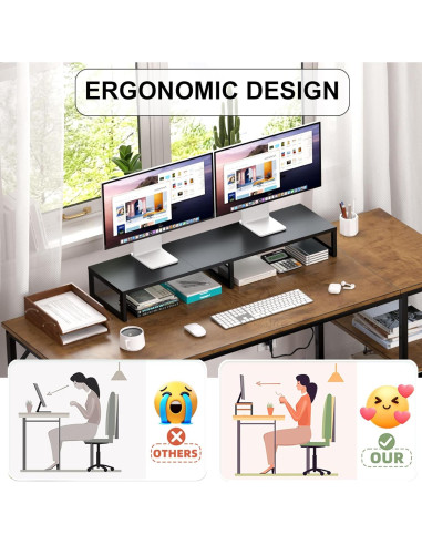 Soporte para Monitor Doble Gugsey, Ergonomía y Organización, Negro