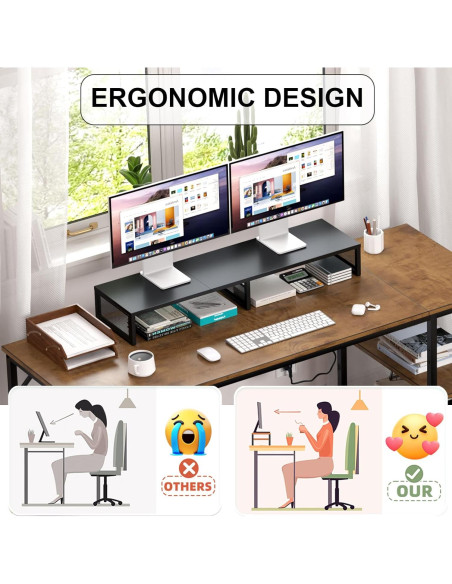 Soporte para Monitor Doble Gugsey, Ergonomía y Organización, Negro