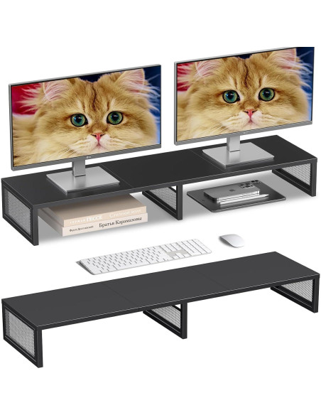 Soporte para Monitor Doble Gugsey, Ergonomía y Organización, Negro