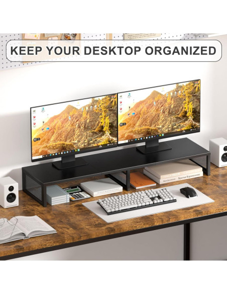 Soporte para Monitor Doble Gugsey, Ergonomía y Organización, Negro