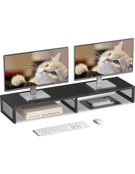 Soporte para Monitor Doble Gugsey, Ergonomía y Organización, Negro