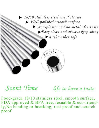 Paquete de 12 Pajitas Reutilizables Scent Time Acero Inoxidable