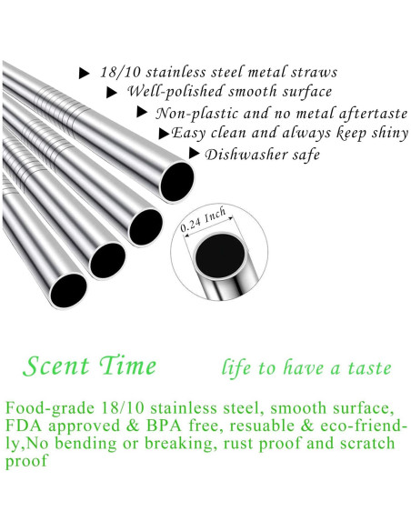 Paquete de 12 Pajitas Reutilizables Scent Time Acero Inoxidable