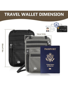 Billetera de Cuello de Viaje Likesing Gris con Bloqueo RFID 2