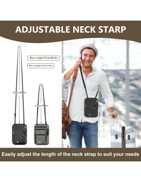 Billetera de Cuello de Viaje Likesing Gris con Bloqueo RFID