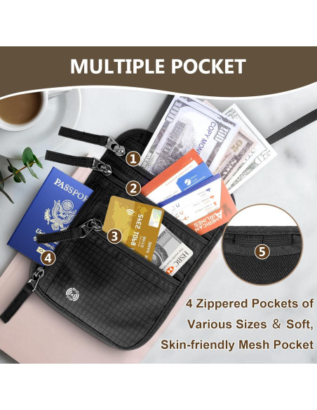 Billetera de Cuello de Viaje Likesing Gris con Bloqueo RFID