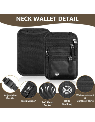 Billetera de Cuello de Viaje Likesing Gris con Bloqueo RFID