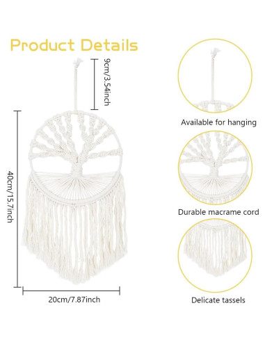 Kit de Macramé FREEBLOSS DIY 20cm con Instrucción para Principiantes