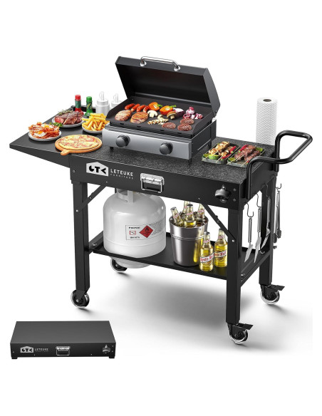 Carrito de Parrilla Plegable Leteuke Negro para BBQ 109x43cm