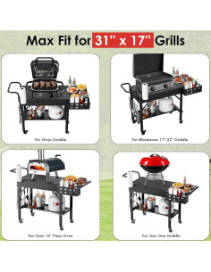 Carrito de Parrilla Plegable Leteuke Negro para BBQ 109x43cm 2