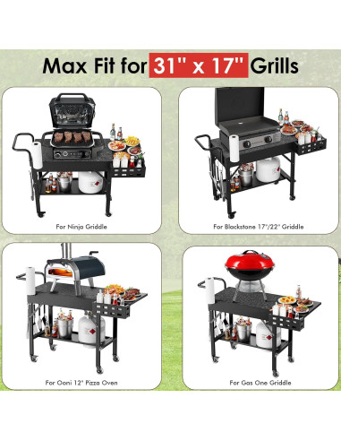 Carrito de Parrilla Plegable Leteuke Negro para BBQ 109x43cm