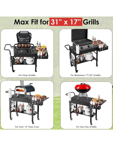 Carrito de Parrilla Plegable Leteuke Negro para BBQ 109x43cm